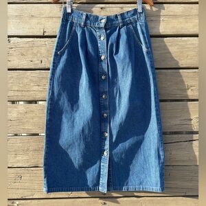 Denim Button-Front Midi Skirt